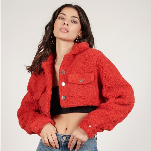 Jackets & Blazers - Sherpa like red cropped jacket